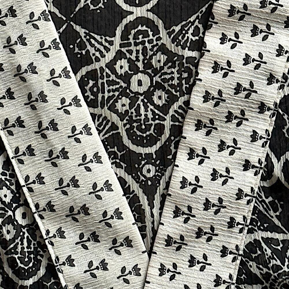 Coldwater Creek Size XL Kimono Black Cream Cardigan Geometric Floral Sheer Cape - Picture 7 of 9
